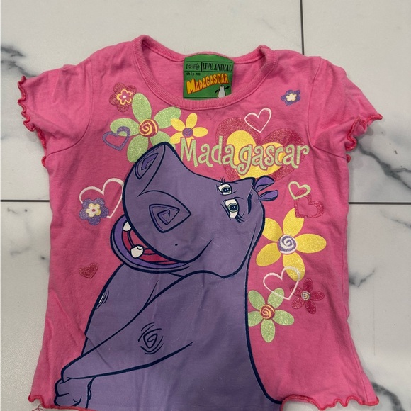 Madagascar vintage Y2K toddler Pink Kids T-Shirt Disney measurements in photos - Picture 1 of 5